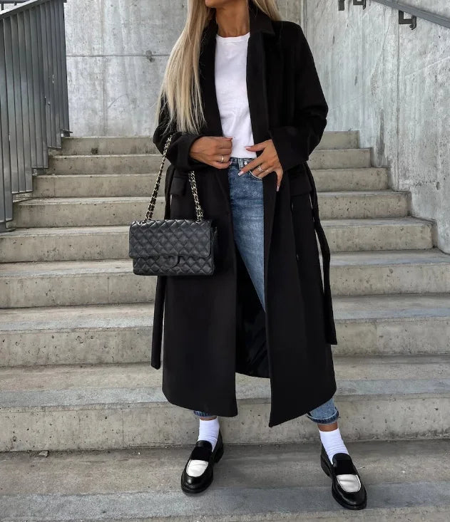 Women's Long Formal Winter Coat in Black