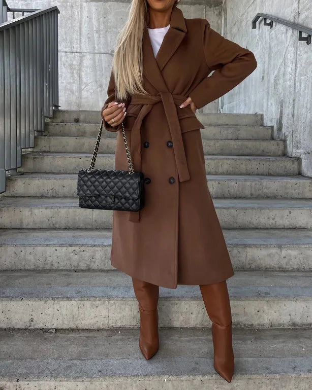 Women's Long Formal Winter Coat in Brown