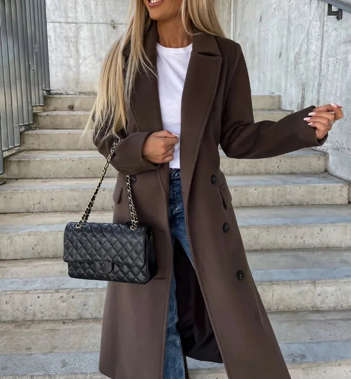 Women's Long Formal Winter Coat in Dark Brown