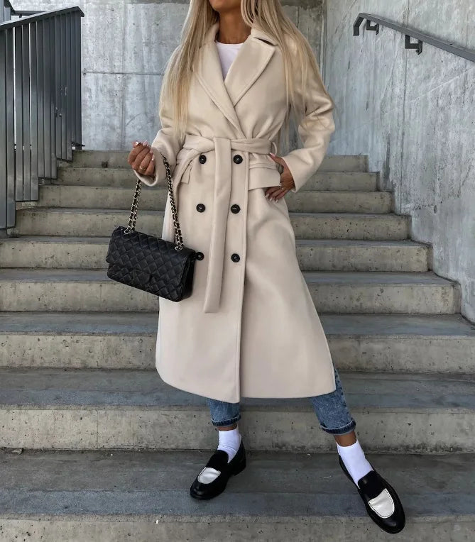 Women's Long Formal Winter Coat in Khaki