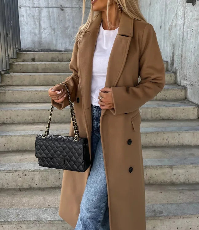 Women's Long Formal Winter Coat in Light Brown