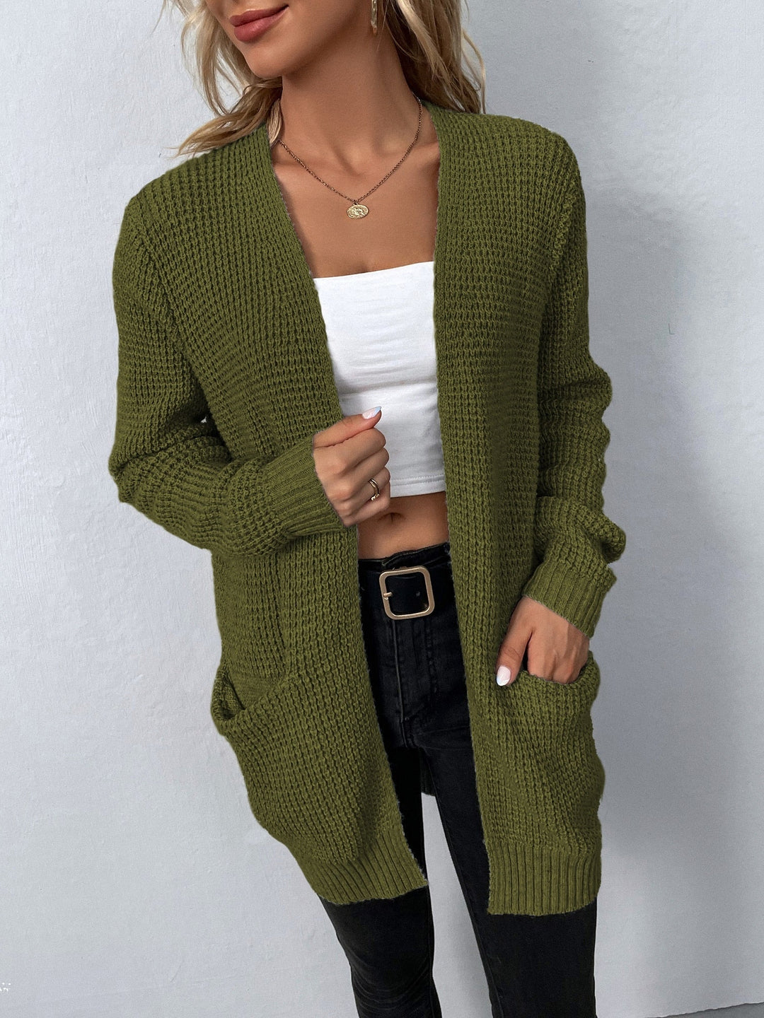 Women's Long Knit Cardigan for Autumn in Green