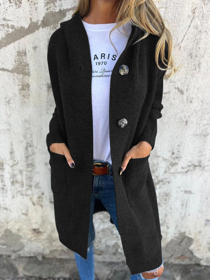 Women's Long Knit Cardigan for Fall Layering in Black