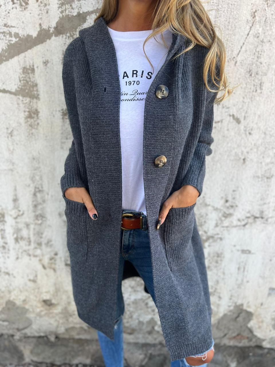Women's Long Knit Cardigan for Fall Layering in Grey