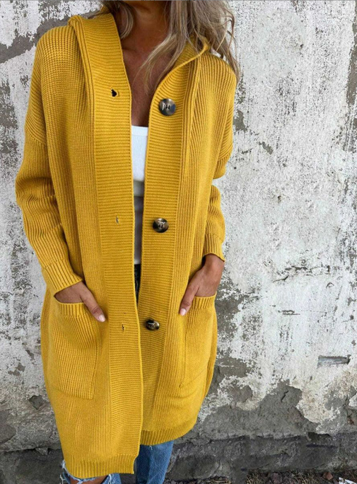 Women's Long Knit Cardigan for Fall Layering in Yellow