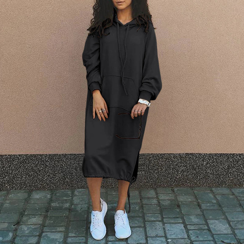 Women's Long Knit Hoodie for Autumn Comfort in Black