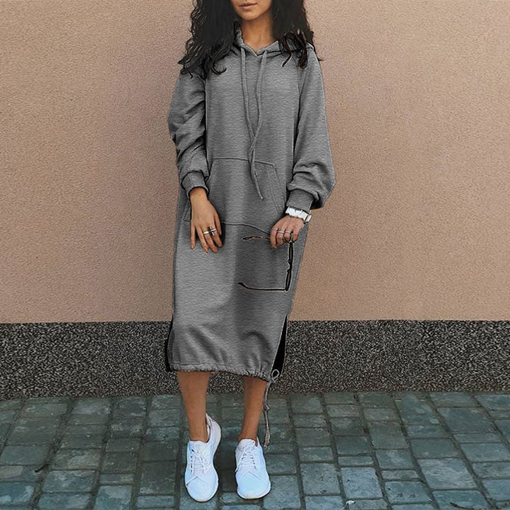Women's Long Knit Hoodie for Autumn Comfort in Grey