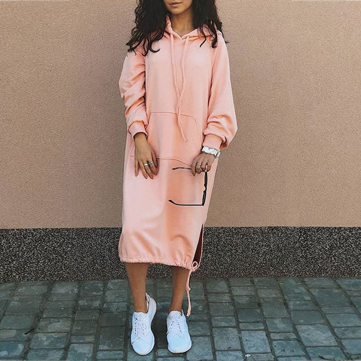 Women's Long Knit Hoodie for Autumn Comfort in Pink