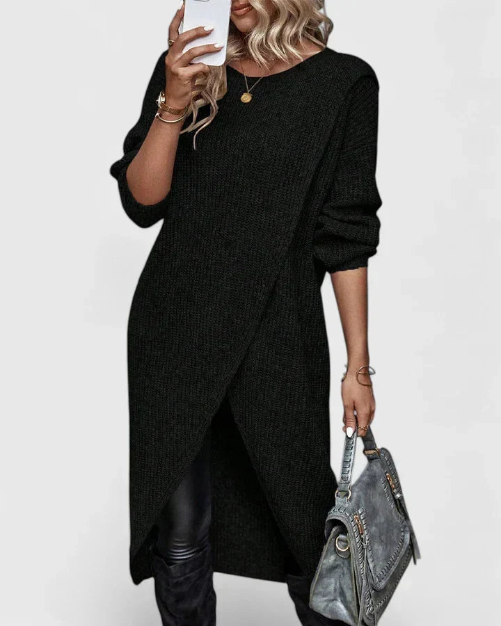 Women's Long Knitted Dress for Autumn in Black