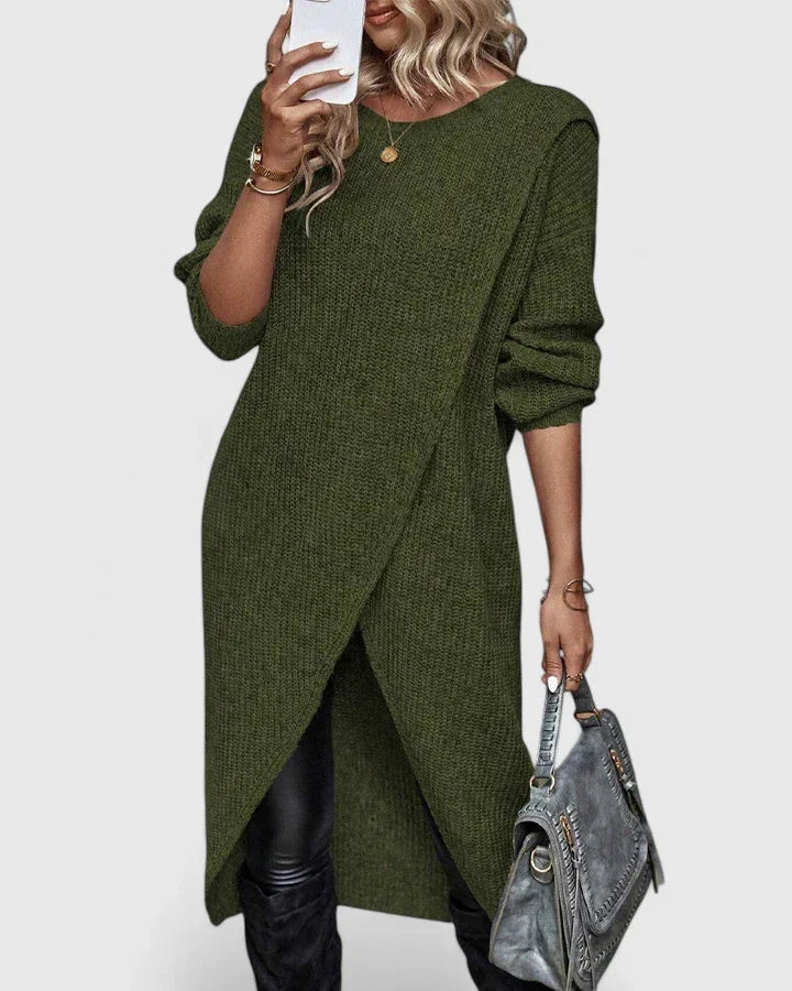 Women's Long Knitted Dress for Autumn in Green