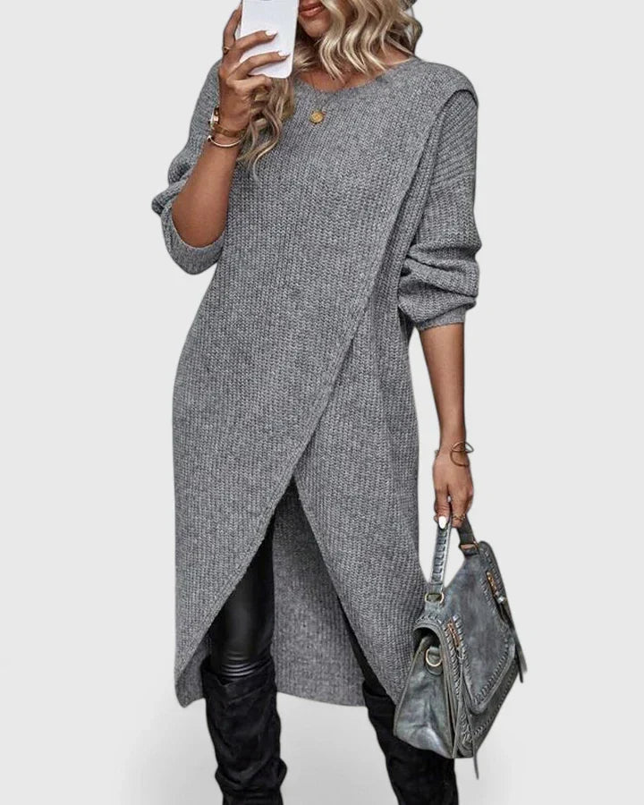 Women's Long Knitted Dress for Autumn in Grey 1