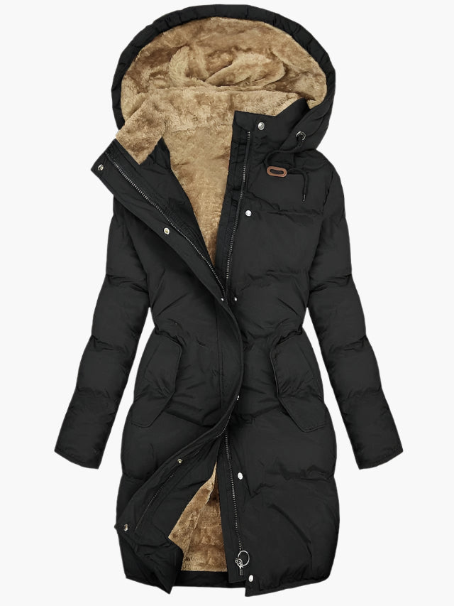 Women's Long Quilted Puffer Jacket for Autumn in Black