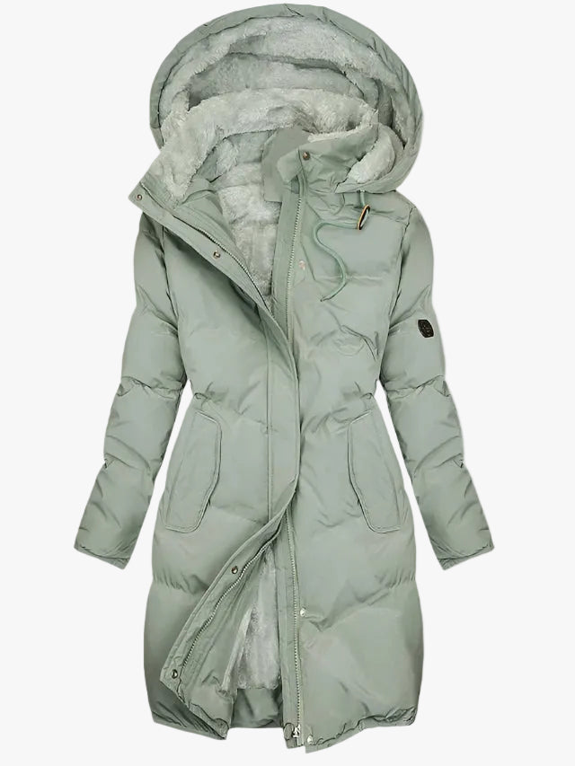 Women's Long Quilted Puffer Jacket for Autumn in Green
