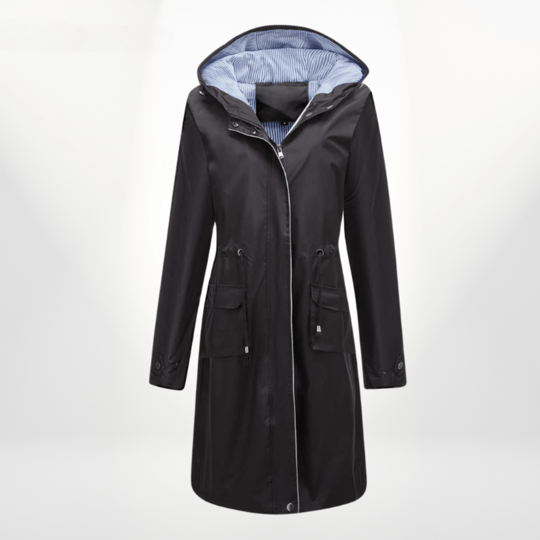 Women's Long Rain Jacket for Fall in Black