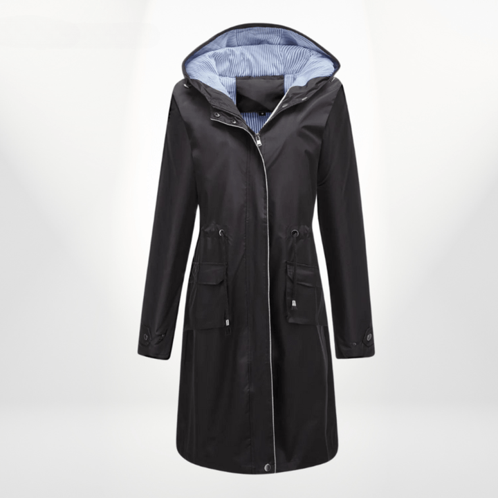Women's Long Rain Jacket for Fall in Black