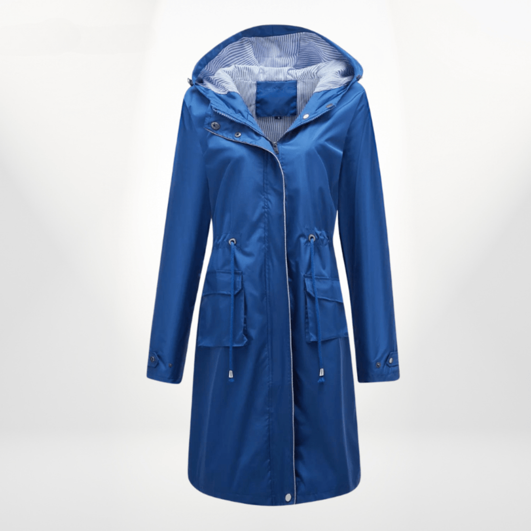 Women's Long Rain Jacket for Fall in Blue
