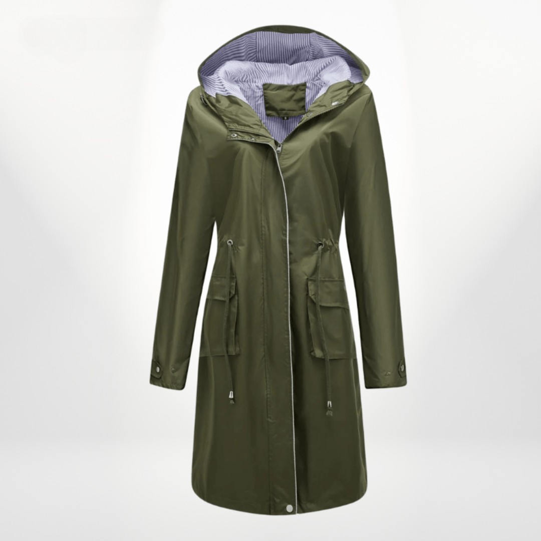 Women's Long Rain Jacket for Fall in Green