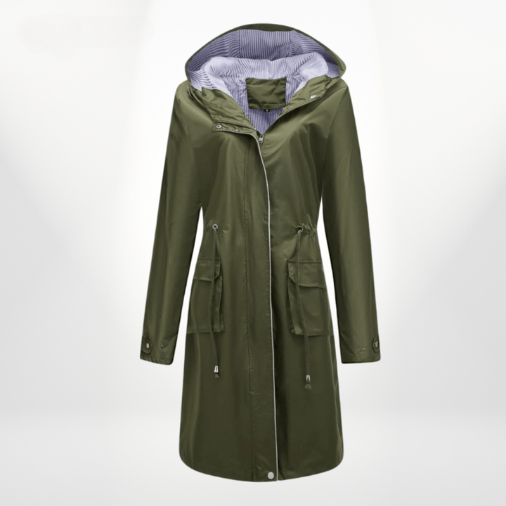 Women's Long Rain Jacket for Fall in Green