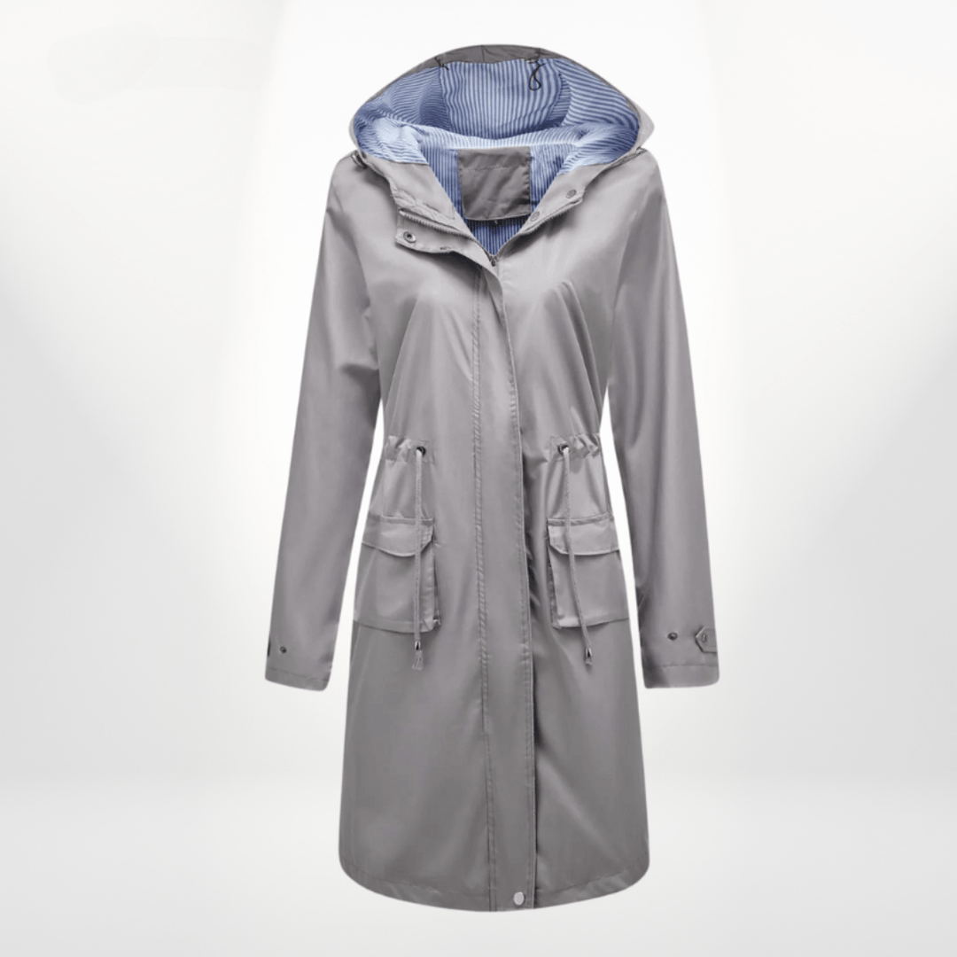Women's Long Rain Jacket for Fall in Grey