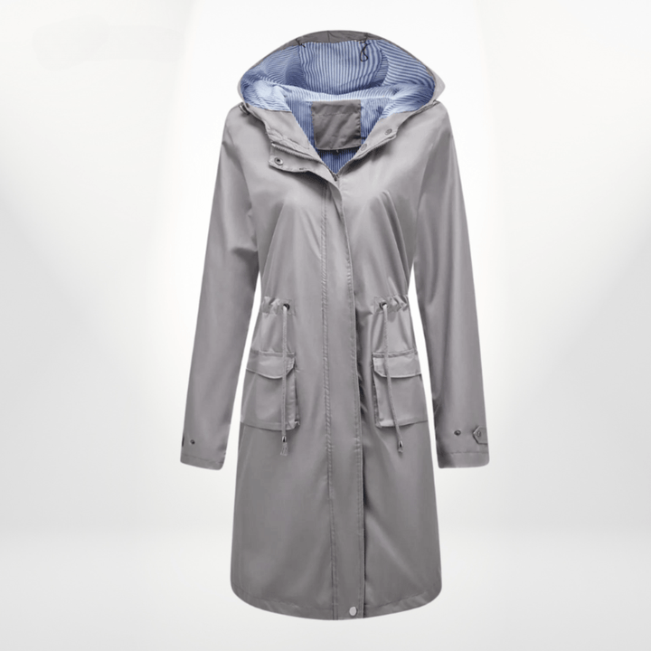 Women's Long Rain Jacket for Fall in Grey