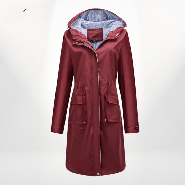 Women's Long Rain Jacket for Fall in Red