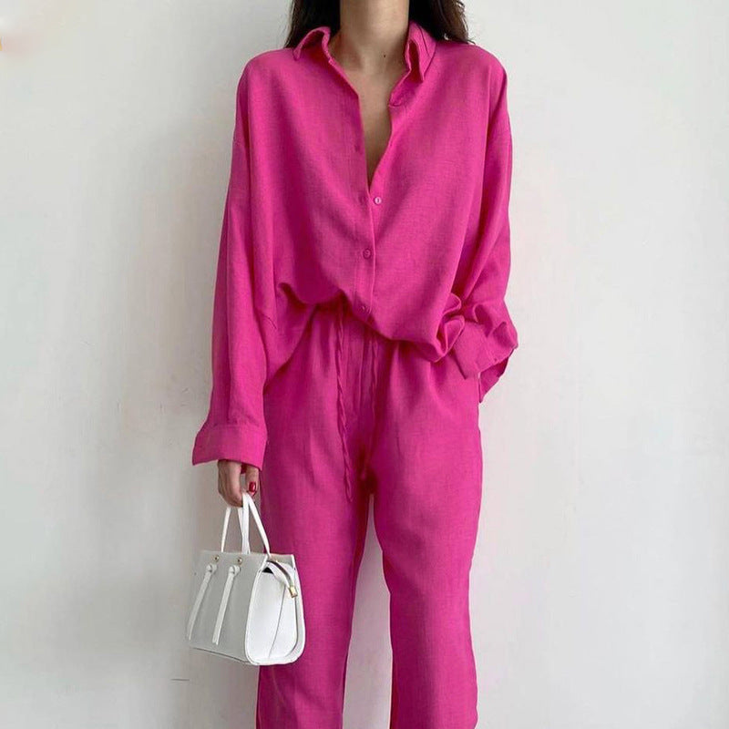 Women's Long-Sleeve Blouse and Trousers Set