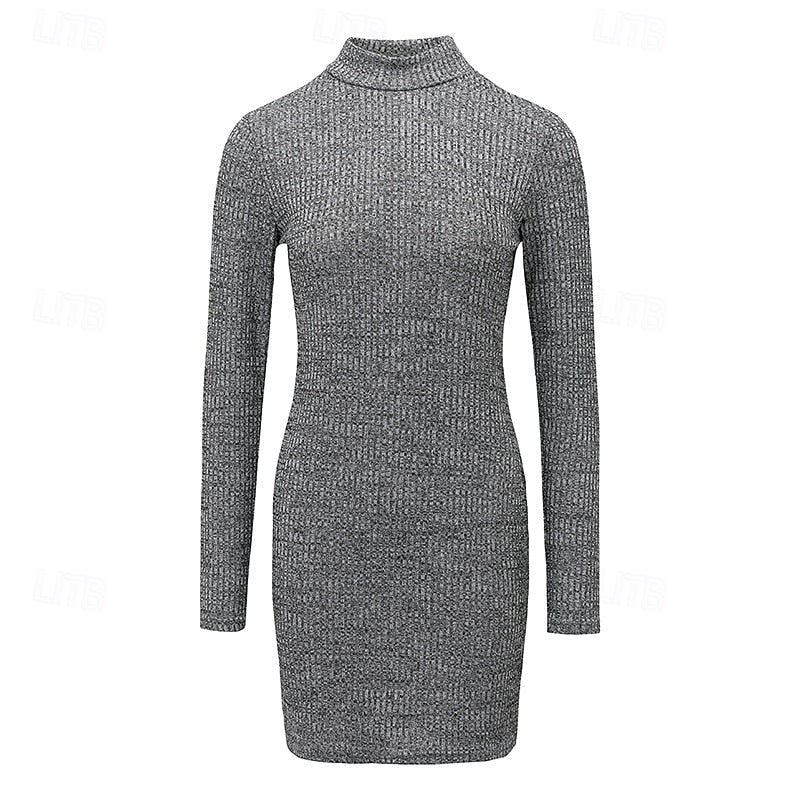 Women's Long-Sleeve Jumper Dress in Ribbed Knit (2)