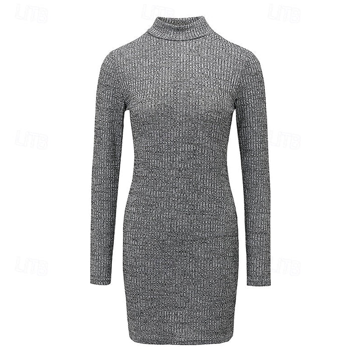 Women's Long-Sleeve Jumper Dress in Ribbed Knit (2)