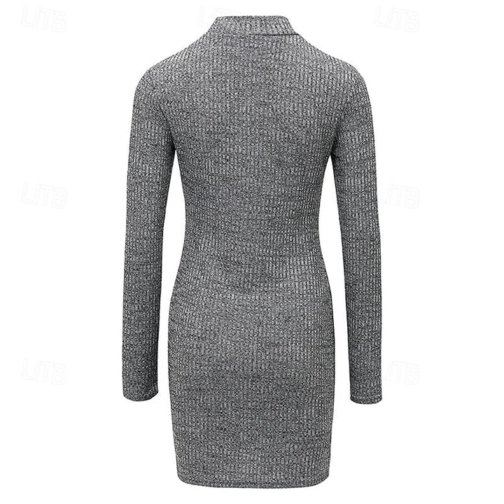 Women's Long-Sleeve Jumper Dress in Ribbed Knit (3)