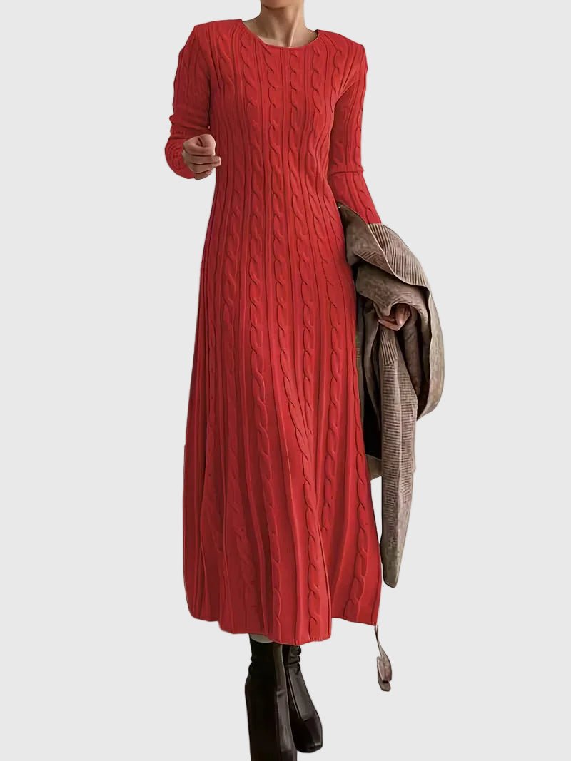 Women's Long-Sleeve Knitted Dress for Autumn Weddings in Red