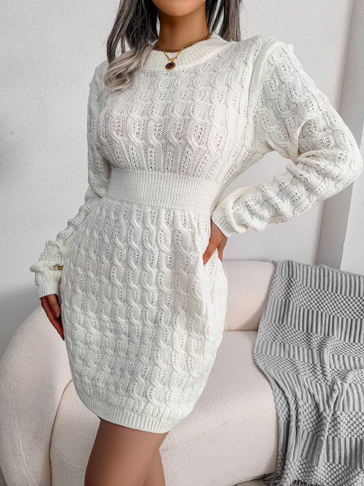 Women's Long Sleeve Knitted Dress in White