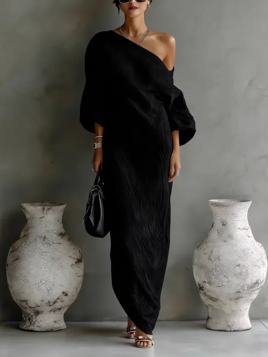 Women's Long Sleeve Maxi Party Dress in Black