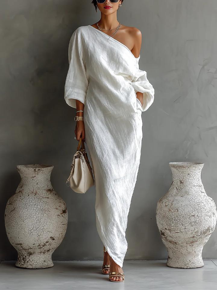 Women's Long Sleeve Maxi Party Dress in White