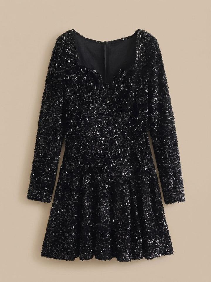 Women's Long-Sleeve Sequin Mini Christmas Party Dress in Black 5