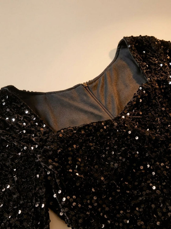 Women's Long-Sleeve Sequin Mini Christmas Party Dress in Black 6