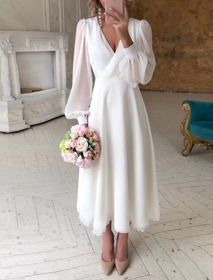 Women's Long-Sleeve Summer Dress for Weddings in White