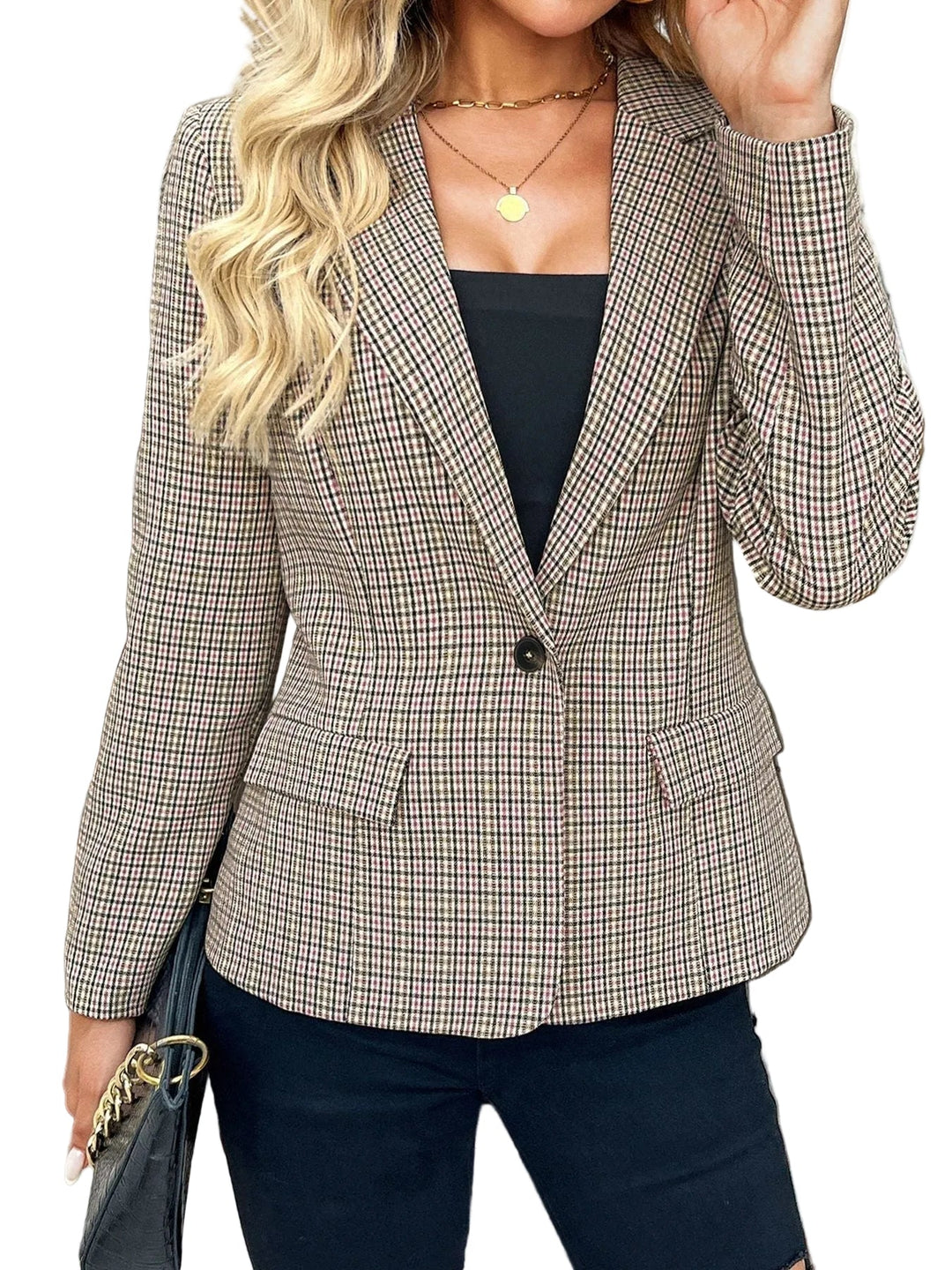 Women's Long-Sleeve Tailored Blazer with Patch Pockets in Grey
