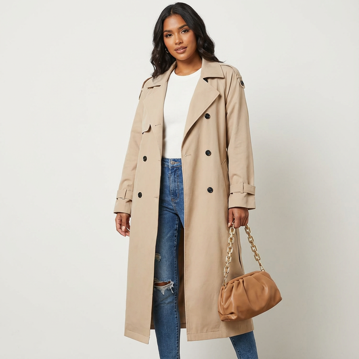 Women's Long Trench Coat for Autumn Elegance in Light brown