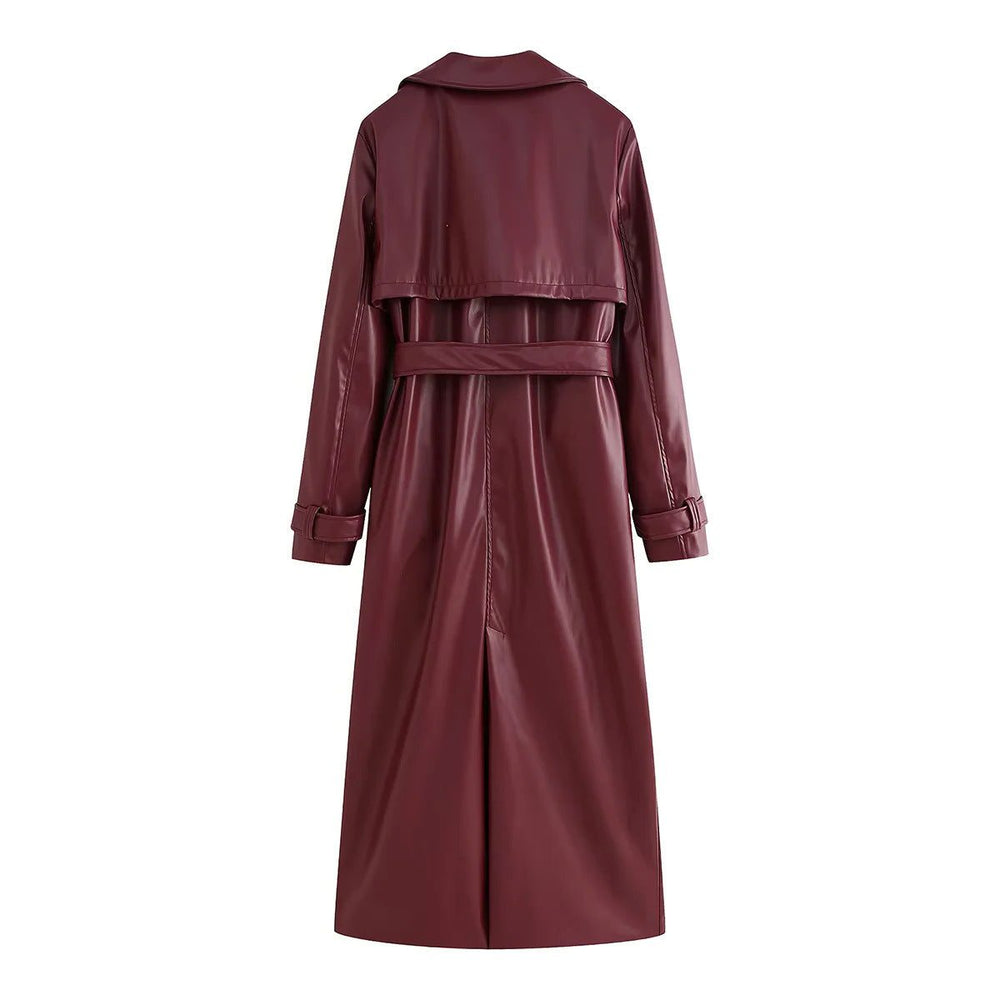 Women's Long Trench Leather Jacket (2)