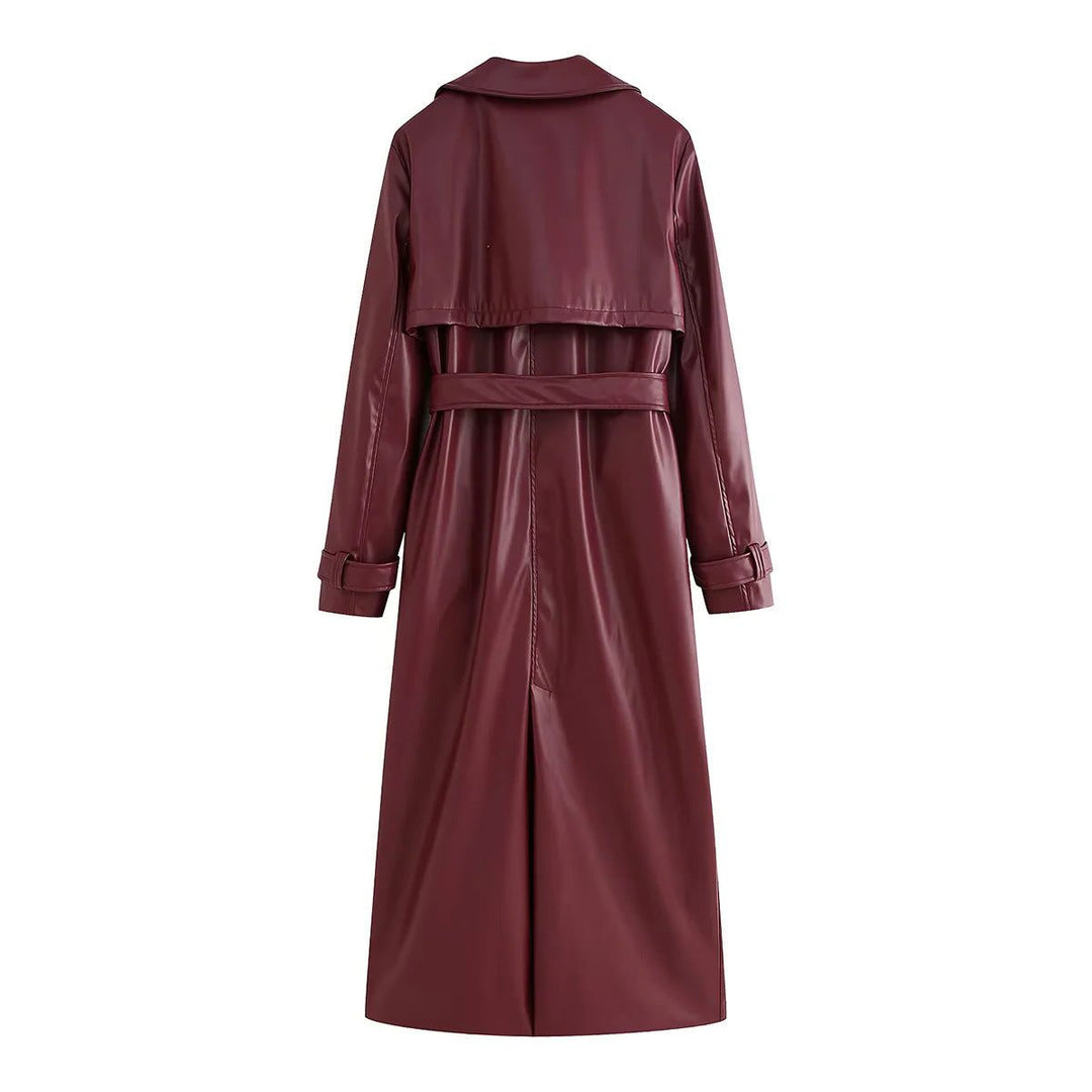 Women's Long Trench Leather Jacket (2)