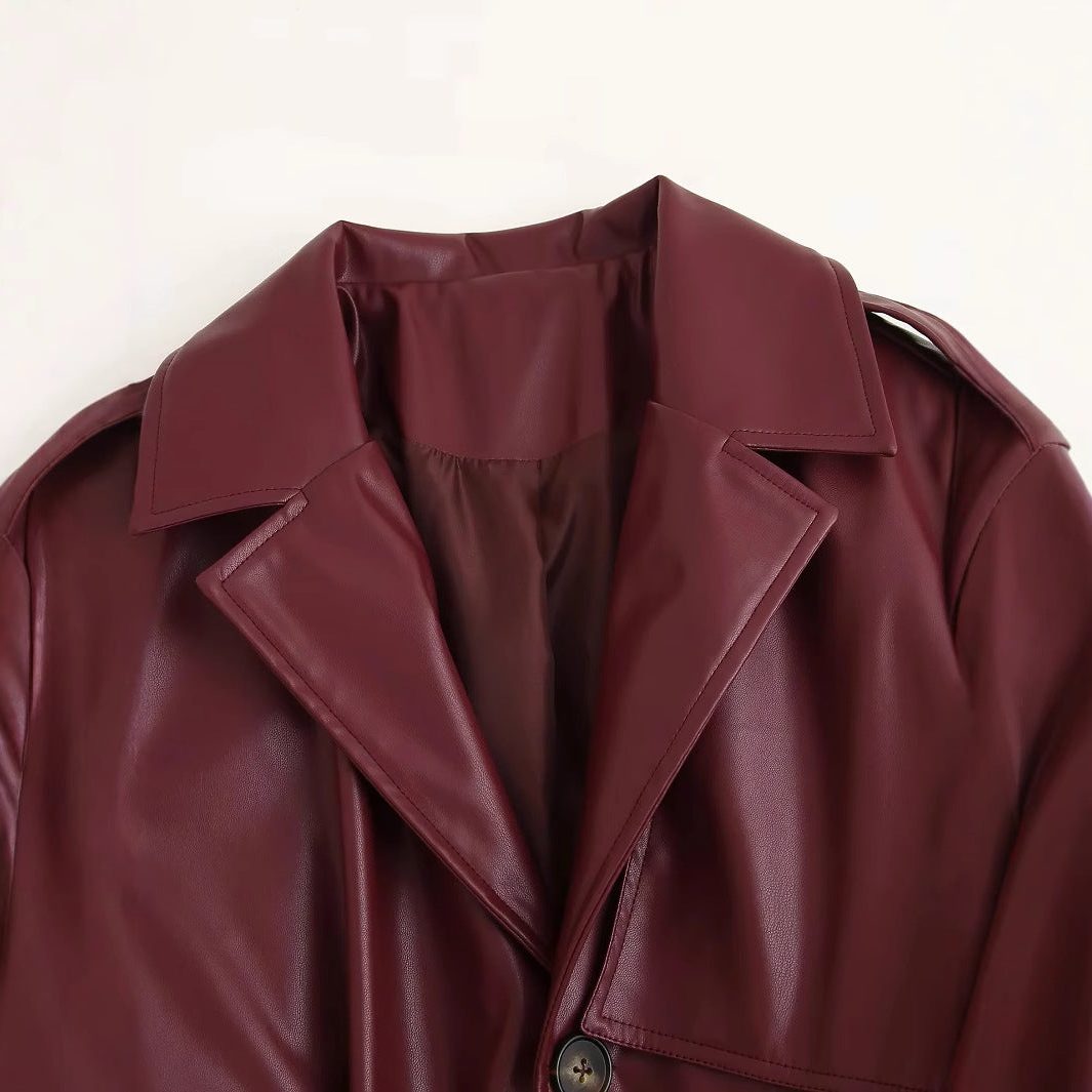 Women's Long Trench Leather Jacket (3)