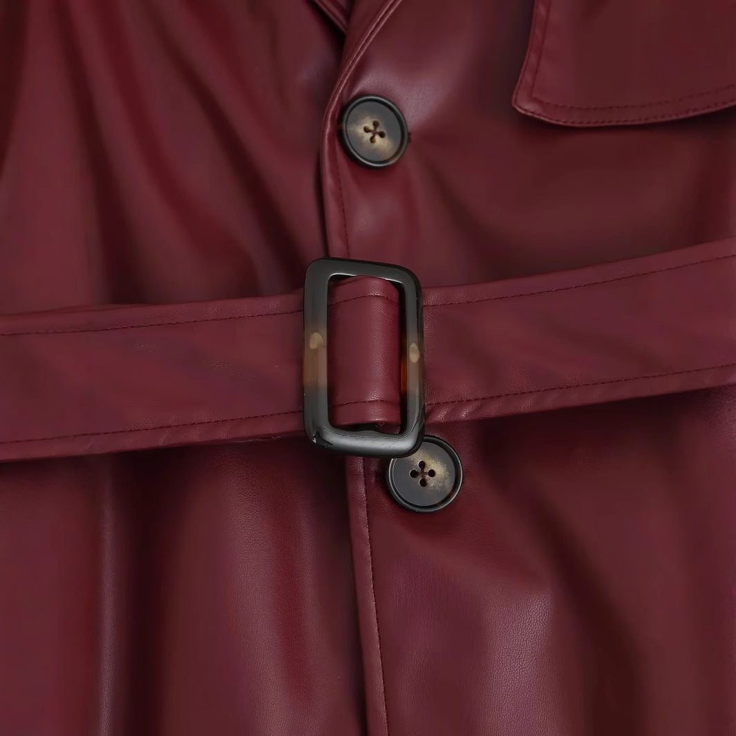 Women's Long Trench Leather Jacket (4)