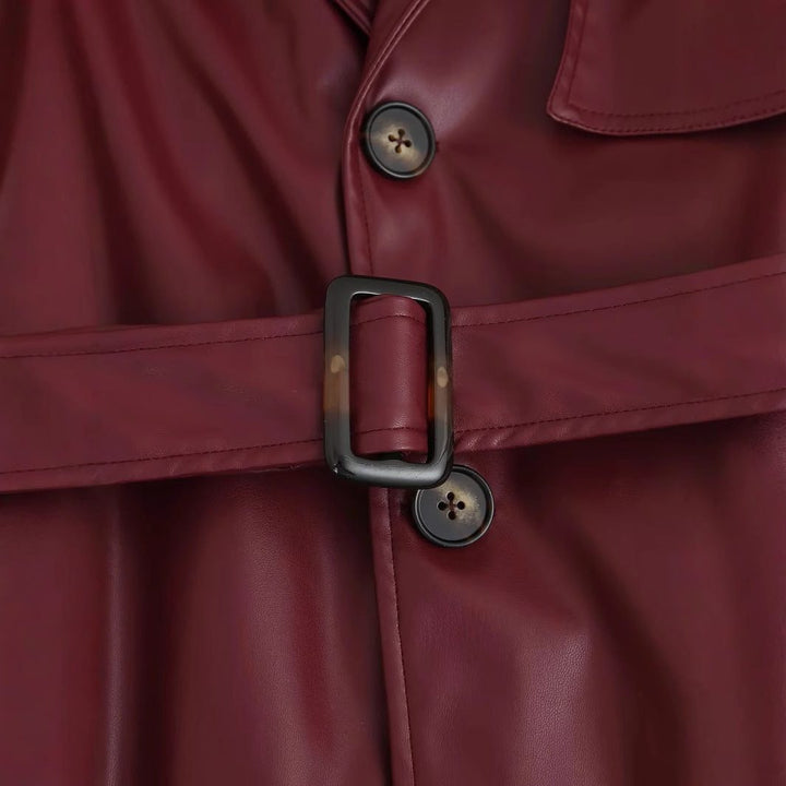 Women's Long Trench Leather Jacket (4)