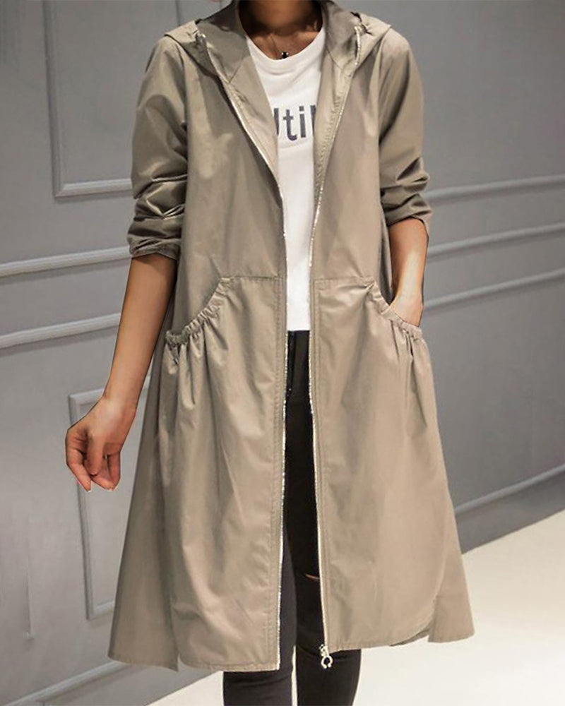 Women's Long Waterproof Trenchcoat for Autumn in Khaki