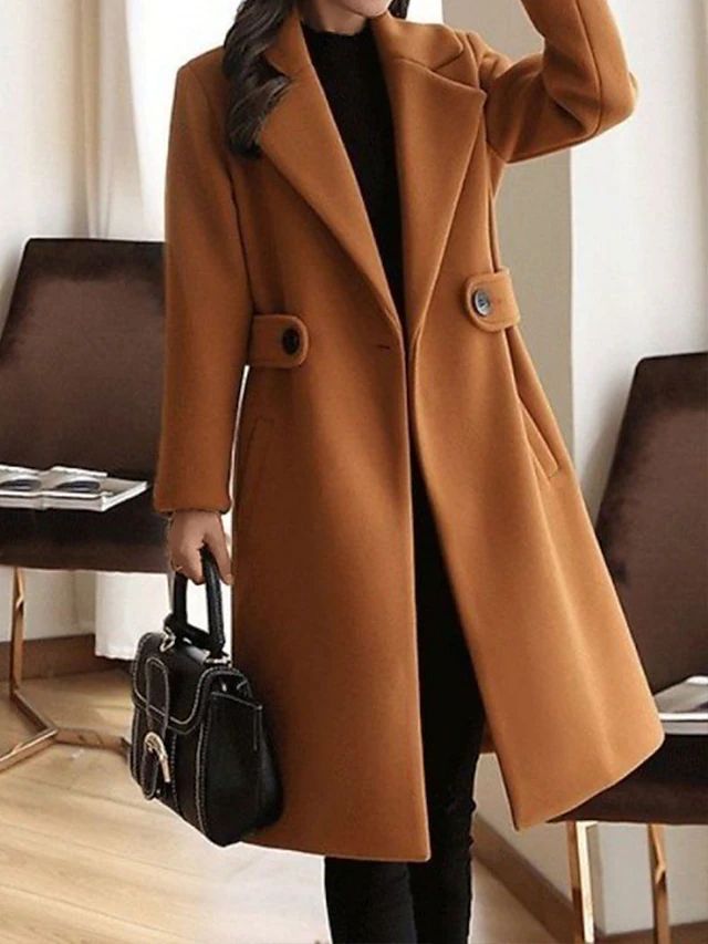 Women's Long Wool Autumn Coat in Brown 1