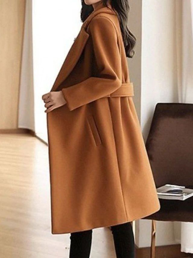 Women's Long Wool Autumn Coat in Brown 3