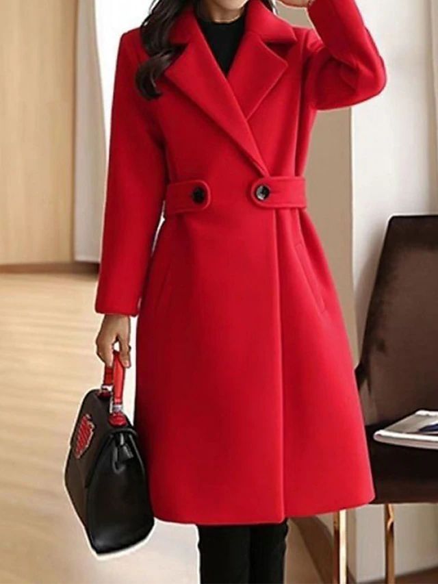 Women's Long Wool Autumn Coat in Red