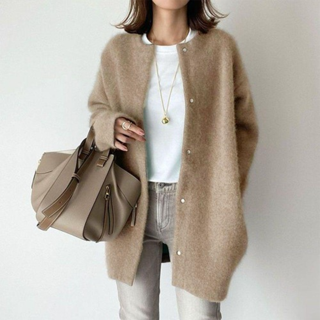 Women's Longline Knit Cardigan for Everyday Layering in Beige