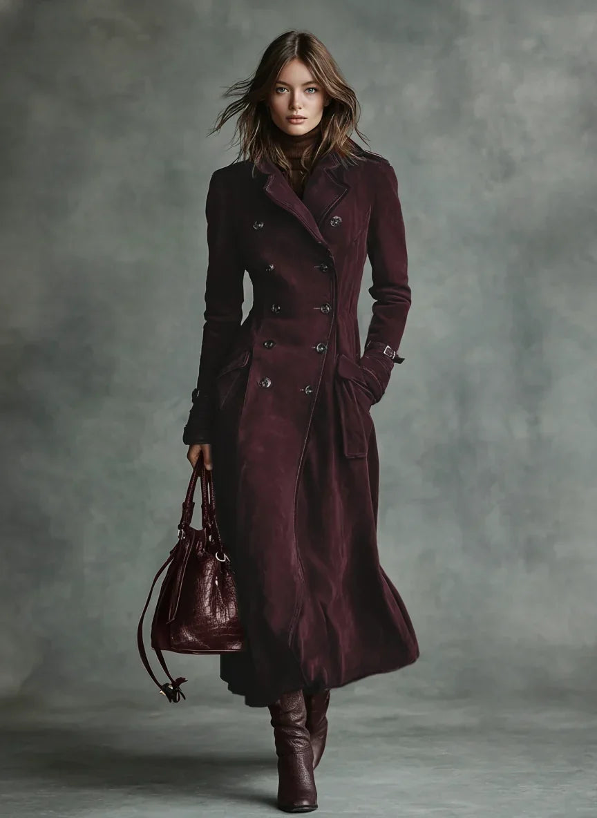 Women's Longline Tailored Coat for Autumn in Cabernet