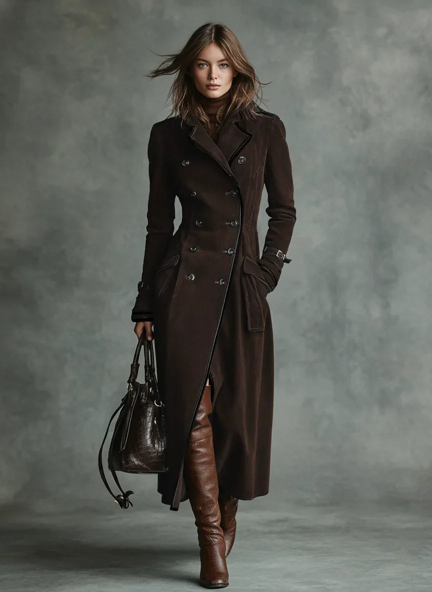 Women's Longline Tailored Coat for Autumn in Coffee
